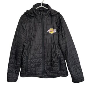 Los‎ Angeles Lakers Hooded Puffer Jacket Womens Medium Black Logo Zip Basketball